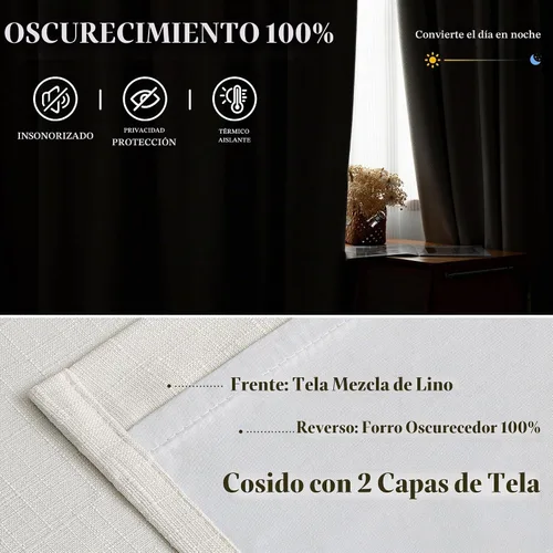 Vista 4 de Cortinas opacas de lino plisado natural de 96 pulgadas de largo