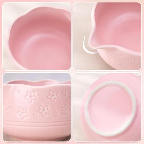 Vista 3 de ALBISS Juego de regalo de batidor de matcha, 7 piezas de cerámica con flor Rosa (Sakura Pink)