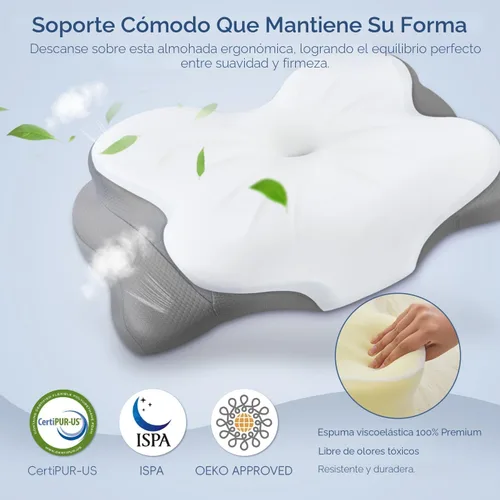 Vista 8 de Almohada cervical para el cuello, almohadas ergonómicas de espuma viscoelástica para aliviar el dolor de cuello con funda de almohada transpirable
