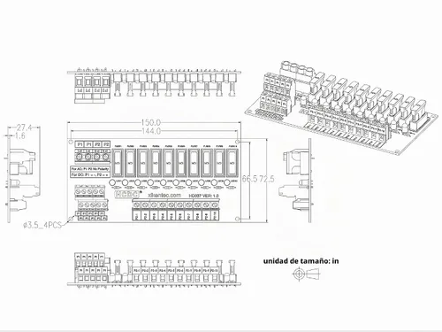 Vista 6 de Placa de módulo de fusible de distribución de energía de 10 posiciones para montaje de tornillo, para 5 a 32V