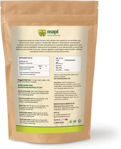 Vista 2 de MAPL Amla Powder (7.05 oz) – Superalimento indio orgánico para el cuidado del cabello Grosella espinosa india/polvo de amalaki 100% puro Apoya