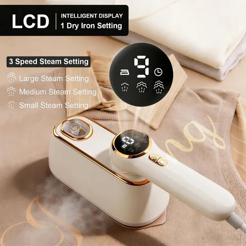 Vista 2 de Vaporizador de viaje para ropa portátil, 1200 W, mini plancha de vapor de mano de viaje, 4 modos con pantalla LCD, potente removedor de arrugas