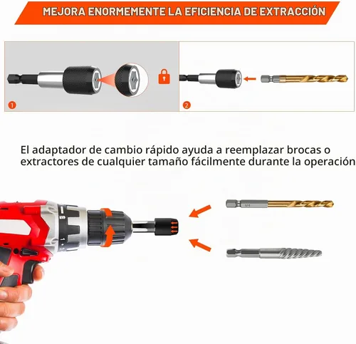 Vista 3 de Juego de extractor de tornillo de 11 piezas,Broca de mano izquierda,Kit extractor de tornillo de perno