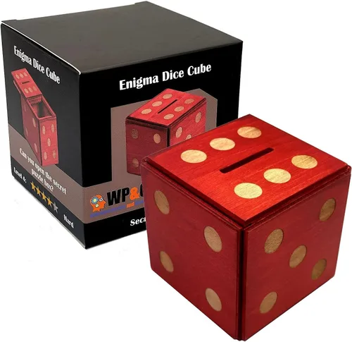 Vista 10 de Cubo de dados (negro) Enigma IQ Caja de rompecabezas con cerradura secreta y soporte para regalo
