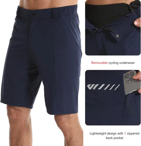 Vista 4 de Wulibike Pantalones cortos de ciclismo de montaña para hombre, acolchado 4D, ropa interior extraíble, pantalones cortos de ciclismo para hombre