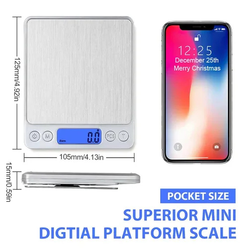 Vista 3 de Báscula de alimentos, báscula de cocina recargable con bandejas de 105.82 oz/0.00 oz, mini báscula con función de tara, báscula digital de gramos