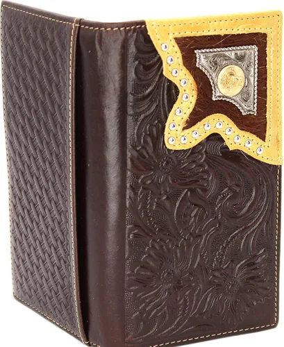 Vista 2 de West Star - Billetera para hombre, estilo de chequera, larga, plegable, con o sin pelo de vaca, 202D Cowboy Prayer Deep Coffee, Billetera