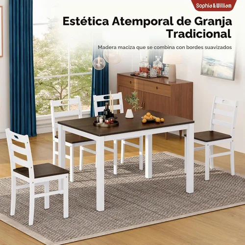 Vista 2 de Sophia & William Juego de mesa de comedor de 5 piezas para 4, juego de mesa y sillas de cocina de madera, mesa de comedor rectangular de 45 pulgadas
