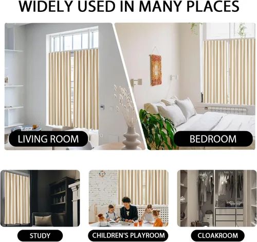 Vista 4 de zokyer Cortinas de ventana a rayas beige crema, modernas rayas verticales de 63 pulgadas de largo, 2 paneles, cortinas bohemias neutras para niños