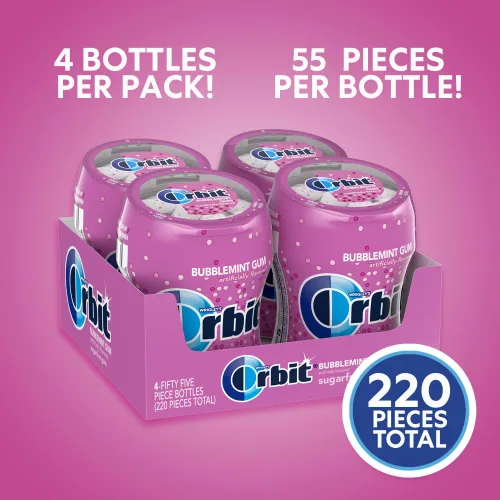 Vista 5 de ORBIT Bubblemint - Goma de mascar sin azúcar, paquete a granel, botella de 55 piezas (paquete de 4)
