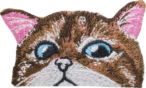 Vista 2 de Parches para planchar con cara de gato para ropa, apliques bordados, insignia para coser, emblema de bricolaje (negro)