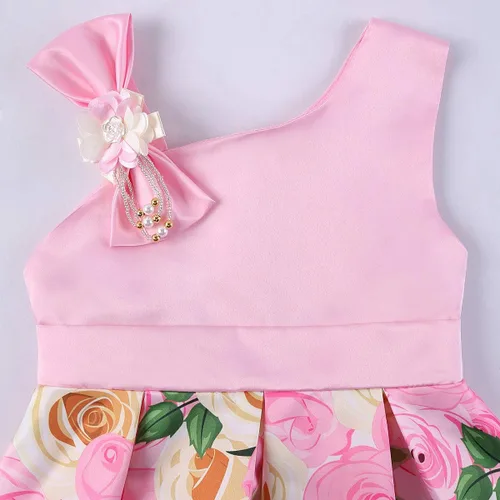Vista 3 de 2-9T - Vestido de fiesta formal con volantes florales a rayas para niñas y niñas