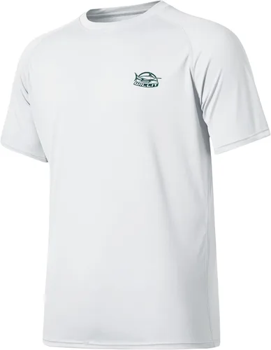 Vista 32 de Willit Camiseta de protección solar con capucha para hombre, manga corta, UPF 50+, FPS, secado rápido, resistente al agua Verde fluorescente