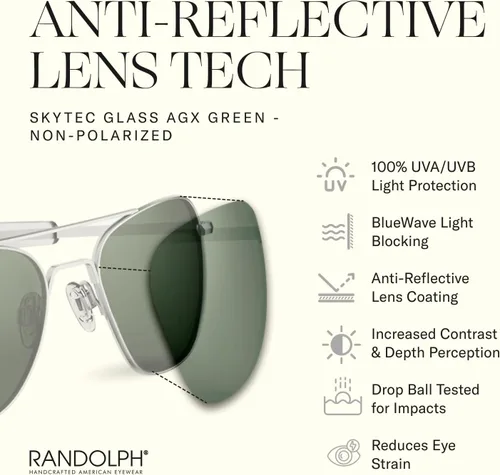 Vista 5 de Randolph Eyewear Aviator Sunglasses for Men & Women Non-Polarized & Polarized Lenses, Matte Chrome UV Protection Sunglasses