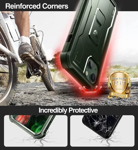 Vista 2 de Dexnor Funda para iPhone 14 para iPhone 13 de 6.1 pulgadas, [protector de pantalla y soporte integrados] Protección de grado militar resistente a