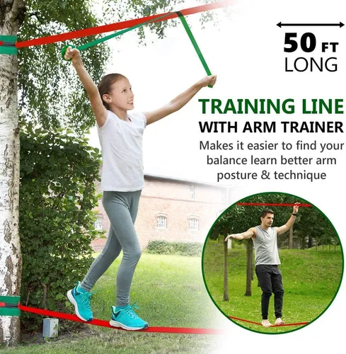 Vista 4 de Dripex - Carrera de obstáculos ninja warrior de 50 pies para niño con accesorios completos, columpio, trapecio, escalera de cuerda, red