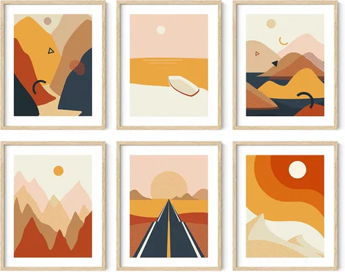 Vista 13 de HAUS AND HUES Impresiones artísticas abstractas y minimalistas de paisaje para pared, juego de 6 pósteres modernos estéticos de montaña, pinturas