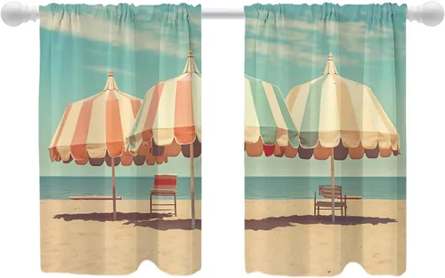 Vista 67 de Shrahala Cortinas de nivel de chakras con mandala beige para ventanas de cocina, paneles de cortina de ventana de mandala multicapa de poliéster