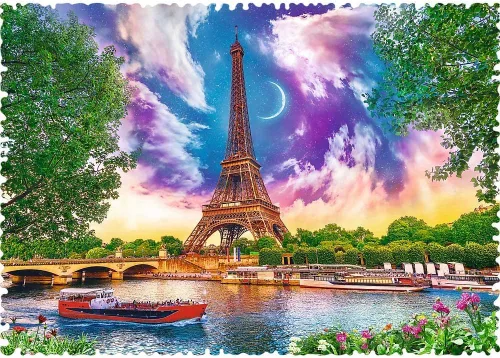 Vista 2 de Trefl Sky Over Paris - Rompecabezas de 600 piezas con estampado de formas locas, rompecabezas de bricolaje, diversión creativa, rompecabezas clásico