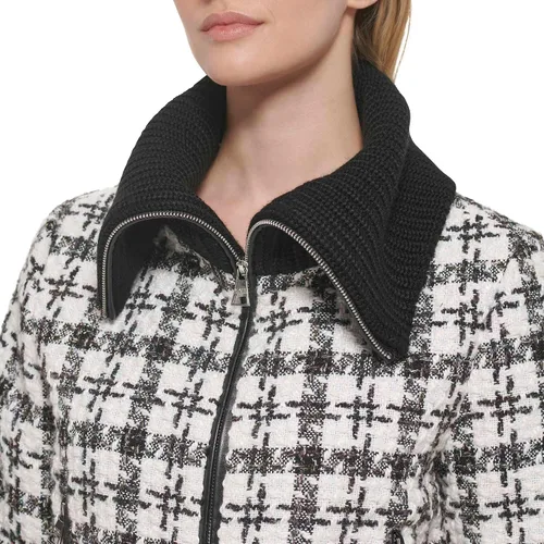 Vista 5 de Karl Lagerfeld Paris Chaqueta bomber con cuello de punto para mujer