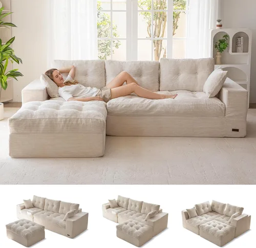 Vista 16 de MAXYOYO Sofá modular modular en forma de L de 96 pulgadas con otomana, sofá sin hueso con cojín en capas, sofá tapizado en una caja, combinación