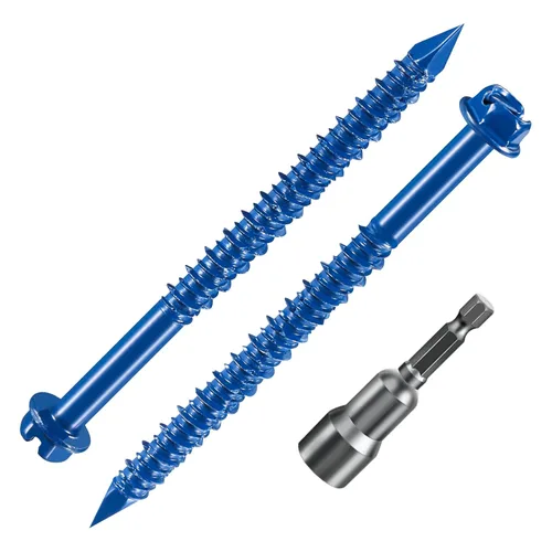 Vista 8 de Wensilon (30 piezas) 1/4 "* 1-1/4" cabeza hexagonal ranurada anclaje tornillo de hormigón cabeza hexagonal azul, utilizado para anclar mampostería