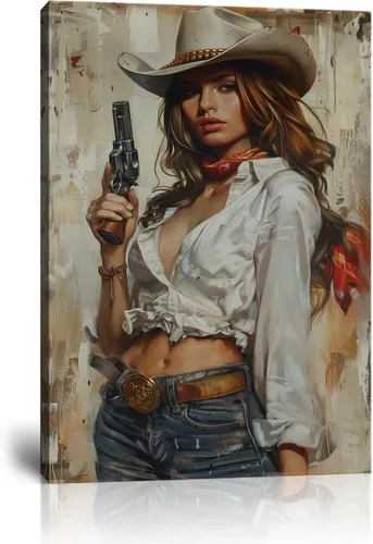 Vista 32 de Arte de pared de vaquero occidental Imágenes de mujeres vaquero Impresiones Póster de lienzo del suroeste Arte de decoración de pared occidental