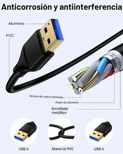 Vista 2 de Cable USB a USB de 6 pies, macho a macho USB A a USB A para discos duros WD