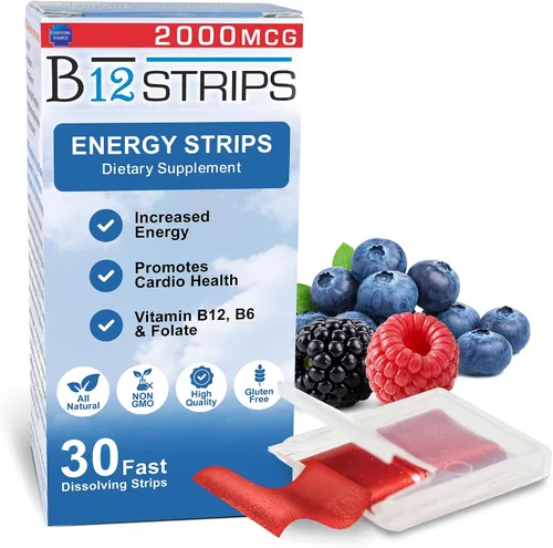 Vista 9 de Essential Source Tiras de energía sublinguales de vitamina B12 de metilcobalamina de 2,000 mcg Biotina, B6, 5-MTHF L-metilfolato Vitaminas B12