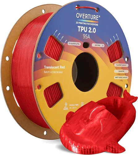 Vista 19 de OVERTURE - Filamento de TPU de 1/16 pulgadas, rollo flexible de poliuretano termoplástico, impresora 3D suave, 95A, carrete de 2.2 libras, precisión