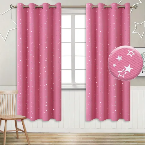 Vista 37 de BGment Cortinas opacas para dormitorio infantil, con aislamiento térmico, con ojales, estampado de estrellas plateadas, cortinas para oscurecer
