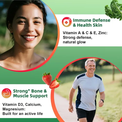 Vista 4 de Gomitas de frutas y verduras sin azúcar, súper verduras con 23 frutas y 25 verduras, minerales multivitamínicos y fibra, suplemento vegano de frutas
