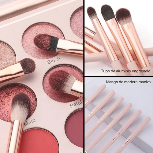 Vista 3 de Juego de brochas de maquillaje de ojos, 6 brochas de maquillaje profesionales para sombra de ojos para corrector de cejas, delineador de ojos Rosa