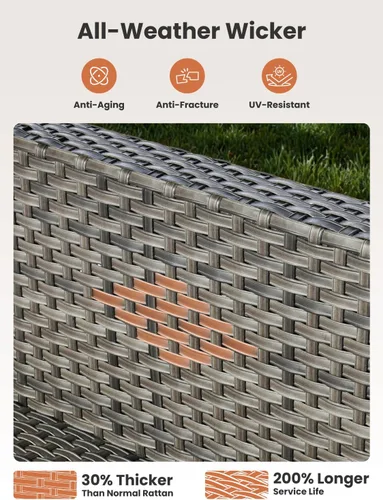 Vista 5 de ovios Juego de muebles de patio al aire libre de 5 piezas con mesa de café, conjunto seccional de muebles de patio con sofá de mimbre para todo tipo