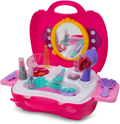 Vista 3 de Toysery Kit de maquillaje de 21 piezas para niñas, kit de maquillaje de tocador para niños con estuche de salón de belleza, ligero y portátil, juego