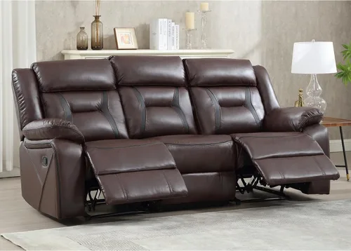 Vista 6 de Sofá reclinable manual de cuero sintético, sofá reclinable de 3 plazas, sofá cama para sala de estar, muebles, sala de reuniones, marrón oscuro