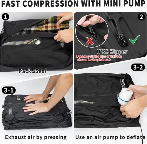 Vista 7 de Bolsas de vacío reutilizables para viajes, bolsa de compresión al vacío profesional impermeable IPX8 para maletas, mochilas, bolsas ahorradoras