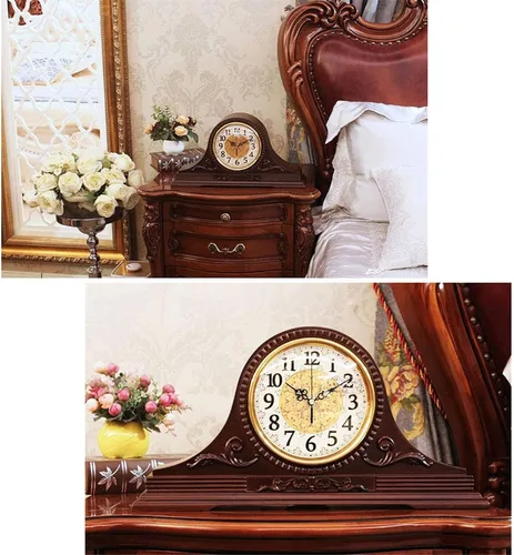 Vista 3 de Reloj de repisa, relojes de repisa retro, reloj de manto de madera para decoración de sala de estar, reloj de mesa silencioso, relojes de manto a