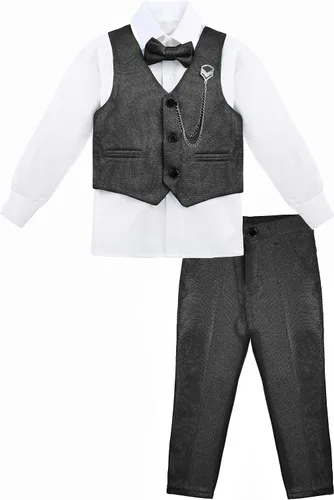 Vista 7 de Lilax Conjunto de traje formal para niños de 4 piezas, chaleco, pantalones y corbata