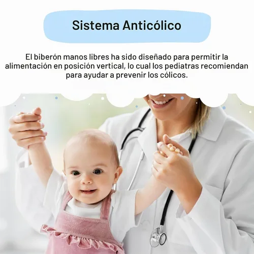 Vista 3 de Podee - Botella manos libres para bebé, sistema de alimentación anti-cólicos, Multicolor
