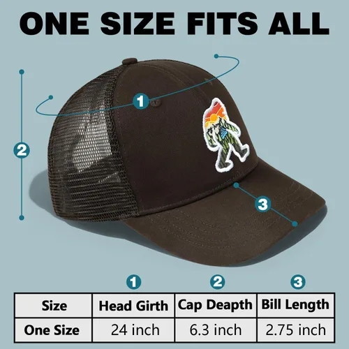Vista 4 de Gorra de cuero de malla Bigfoot para hombre, gran cierre de Snapback, sombrero Sasquatch para caza y senderismo
