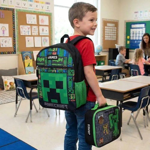 Vista 3 de DIBSIES Combo personalizado de mochila y lonchera creado con mochila y lonchera Minecraft