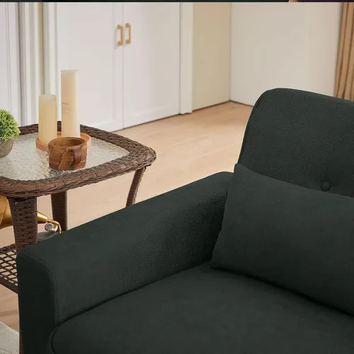 Vista 6 de Sofá de dos plazas con dos cojines, sofá estilo loveseat moderno de mediados de siglo para sala de estar, tela de lino, 48" (Negro)