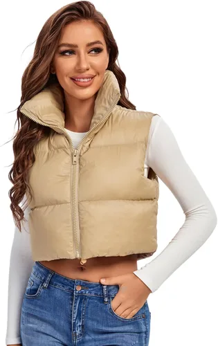 Vista 7 de Fuinloth - Chaleco con relleno, cuello alto, ligero, con cremallera, chaleco acolchado, para mujer