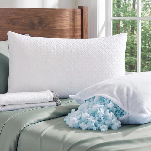 Vista 5 de Almohadas de cama estándar de lino de lujo Tencel, almohadas de espuma viscoelástica trituradas, almohada de cama ajustable para dormir, 18"x26