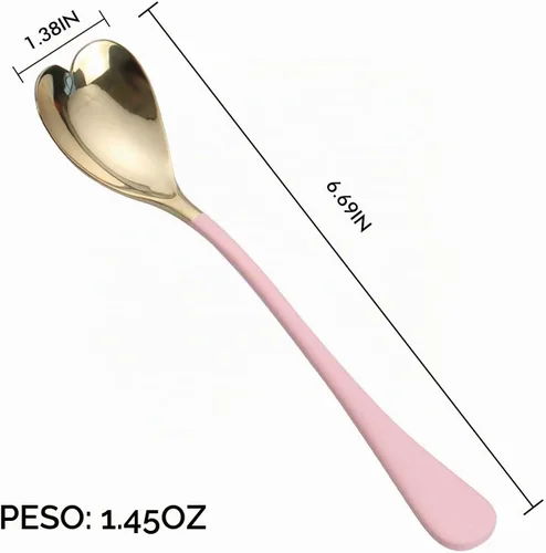 Vista 5 de 4 cucharas de postre, 6.7 pulgadas, en forma de corazón rosa, cucharas de helado de acero inoxidable 18/10