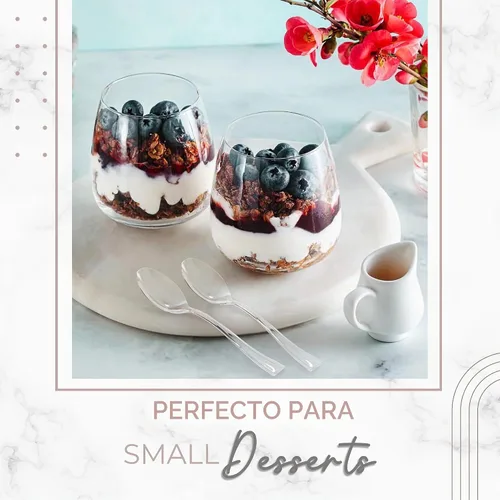 Vista 6 de Mini cucharas de postre – Paquete a granel de 100 cucharas desechables transparentes de plástico de 4 pulgadas para aperitivos – Aspecto real