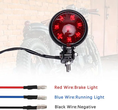 Vista 5 de Lámpara trasera de motocicleta LED estilo Bates con soporte para matrícula, luz de freno tipo bala, compatible con Cafe Racer, Bobber, Chopper, Rojo