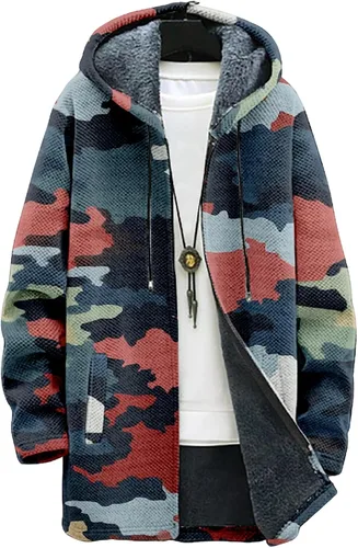 Vista 12 de BIVENANT Sudaderas con capucha con cremallera para hombre, cárdigan con capucha a rayas, sudaderas con capucha de camuflaje, abrigos de moda