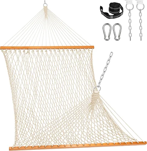 Vista 10 de Lazy Daze Hammocks Hamaca de Cuerda Doble, Hamaca Tradicional de Cuerda de Algodón Tejida a Mano para 2 Personas al Aire Libre con Barra Separadora
